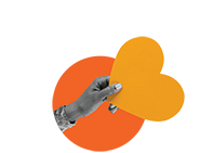 A hand holds a large, orange, heart-shaped cutout against a contrasting orange background.